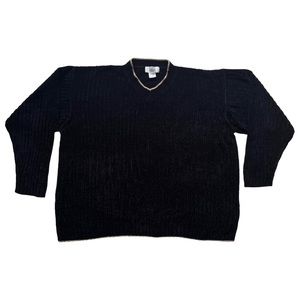 Black Vintage City Streets Knit Mens Sweater V-neck